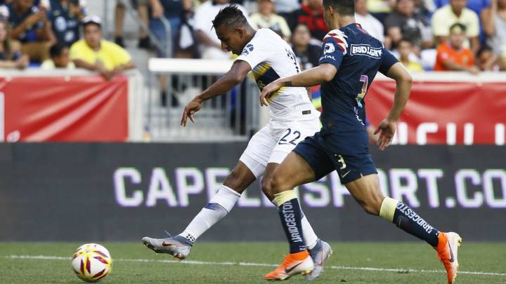 Sebastián Villa, jugador de Boca Juniors frente a América de México