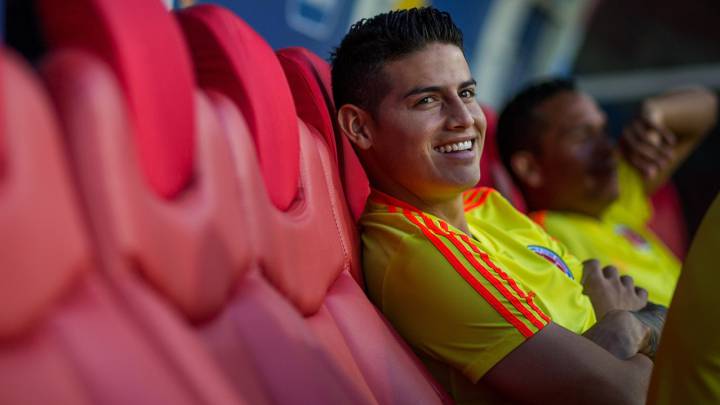 James Rodríguez en un entrenamiento en Moscú con Colombia