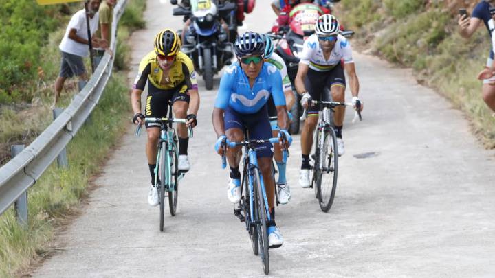 Nairo Quintana brilló como gregario de Alejandro Valverde en el ascenso a Mas de la Costa en donde el español se llevó el triunf en la etapa 7 de La Vuelta