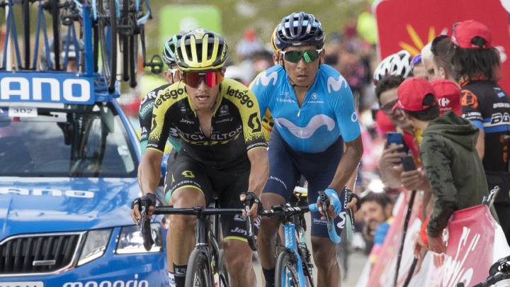 Esteban Chaves y Nairo Quintana durante una etapa de la Vuelta a España.