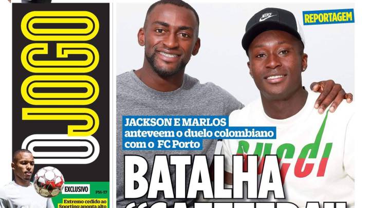 Jackson Martínez y Marlos Moreno en la portada del diario O Jogo