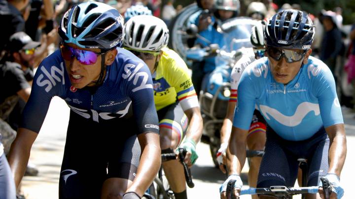 Egan Bernal y Nairo Quintana durante el Tour Colombia