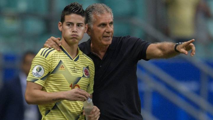 James Rodríguez y Carlos Queiroz en la Selección Colombia