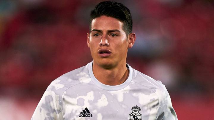 James Rodríguez, durante un entrenamiento con Real Madrid en España