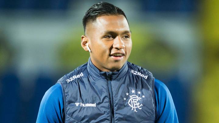 Alfredo Morelos en la previa de un partido de Rangers