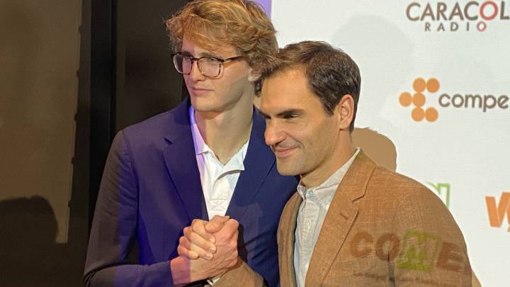 Roger Federer en la primera rueda de prensa que dio tras su llegada a Colombia este 21 de noviembre