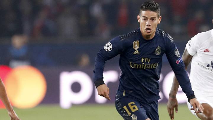 James Rodríguez en un partido de Champions entre Real Madrid y PSG