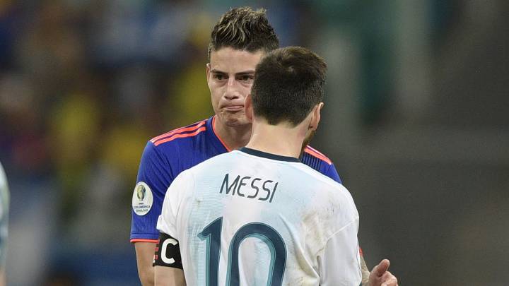 James Rodríguez y Lionel Messi en Colombia - Argentina