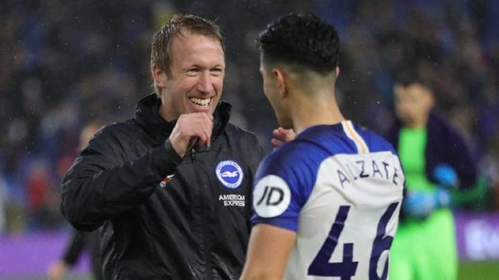 Steven Alzate y Graham Potter. El técnico elogió al colombo inglés