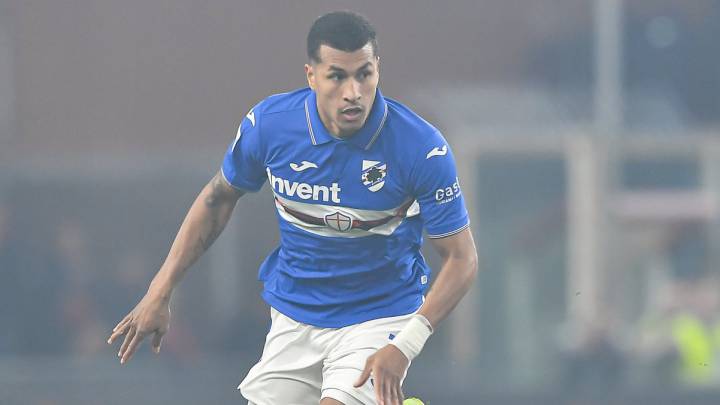 Jeison Murillo, en el derbi de Genoa con la camiseta de Sampdoria
