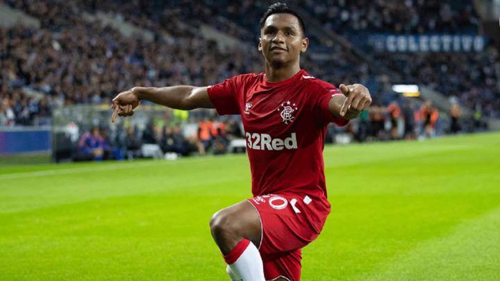 Alfredo Morelos celebra un gol con Rangers en Escocia