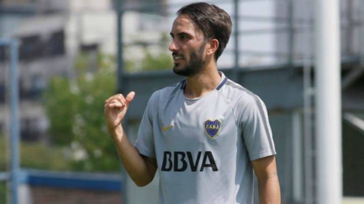 Sebastián Pérez, en un entrenamiento con Boca Juniors