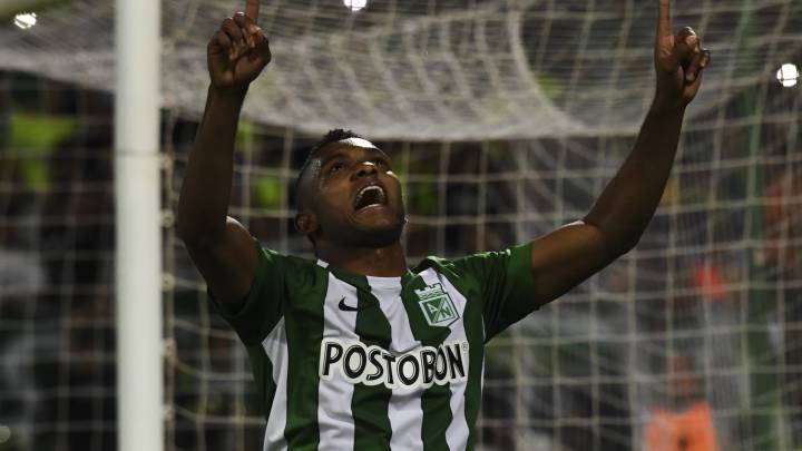 Miguel Borja festeja el gol que marcó con Nacional en la final de la Copa Libertadores 2016