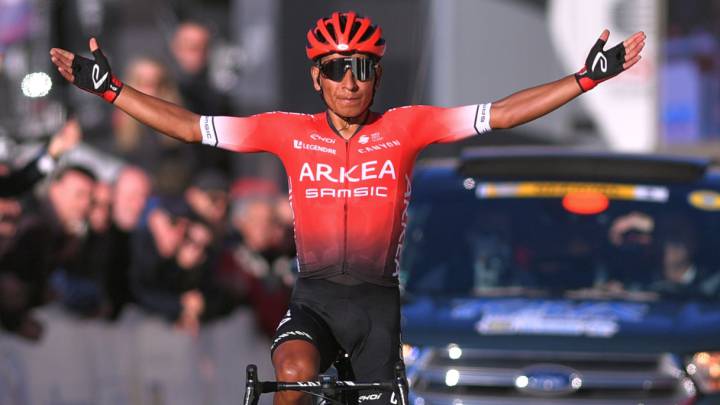 Nairo Quintana festeja un triunfo de etapa con Arkéa en 2020