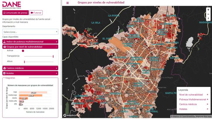 Geovisor niveles de vulnerabilidad por Covid-19
