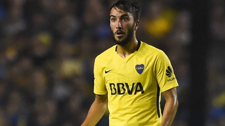 Sebastián Pérez en un partido con Boca ante Newell's Old Boys en 2018
