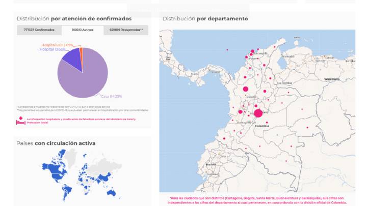 Mapa de casos y muertes por coronavirus en Colombia hoy 23 de septiembre