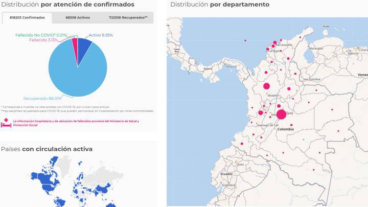 Mapa del coronavirus en Colombia.
