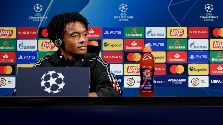 Juan Cuadrado durante una rueda de prensa de Juventus.
