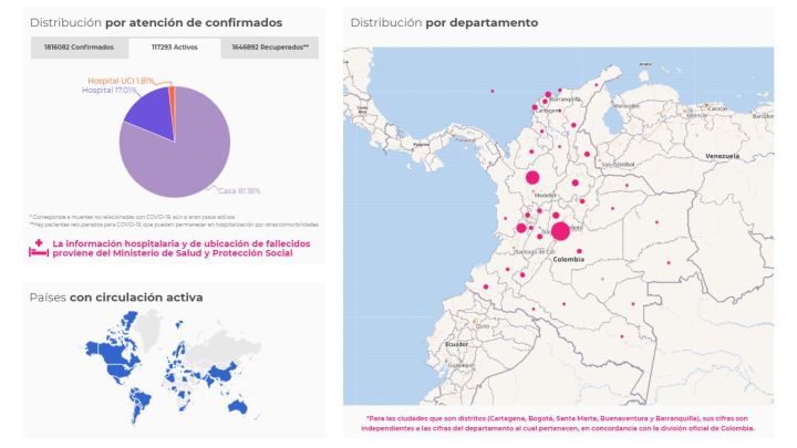 Mapa de casos y muertes por coronavirus por departamentos en Colombia: hoy, 12 de enero