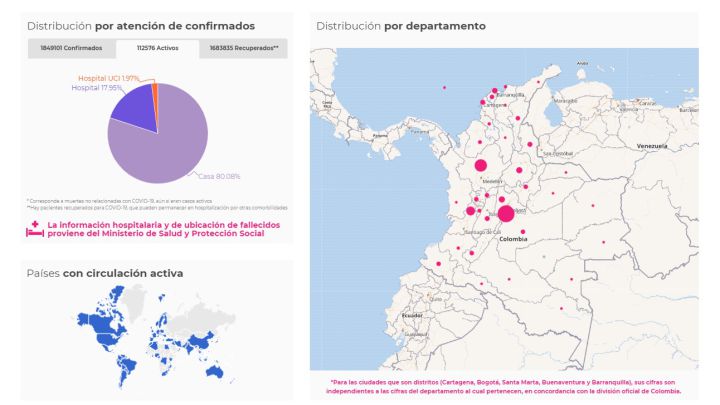 Mapa de casos y muertes por coronavirus por departamentos en Colombia: hoy, 14 de enero
