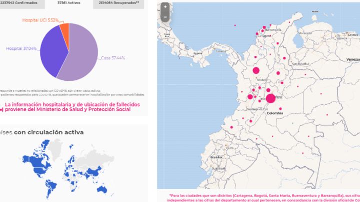 Mapa del coronavirus en Colombia el 24 de febrero de 2021