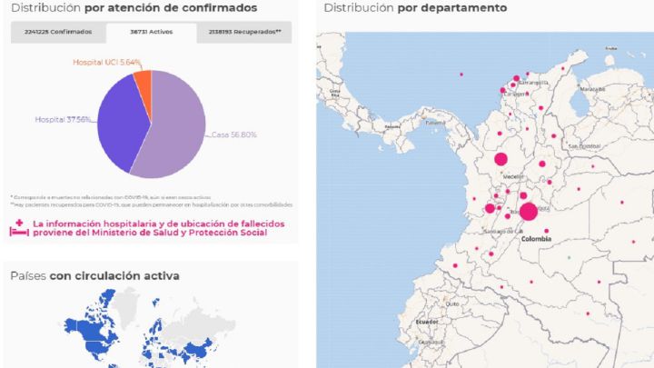 Mapa del coronavirus por departamentos en Colombia. Casos y muertes de este viernes 26 de febrero de 2021. Hay 36.731 pacientes activos en todo el país.