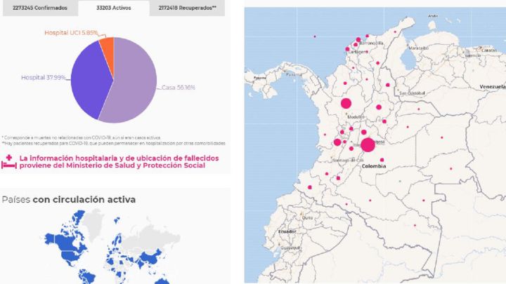 Mapa del coronavirus en Colombia.