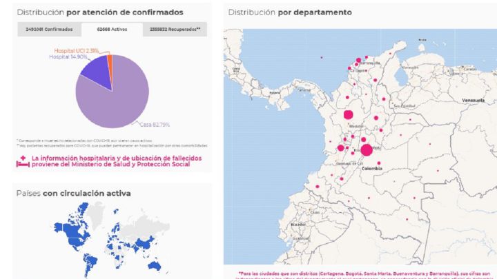 Mapa del coronavirus por departamentos en Colombia. Casos y muertes de este viernes 9 de abril de 2021. Hay 62.668 pacientes activos en todo el país.