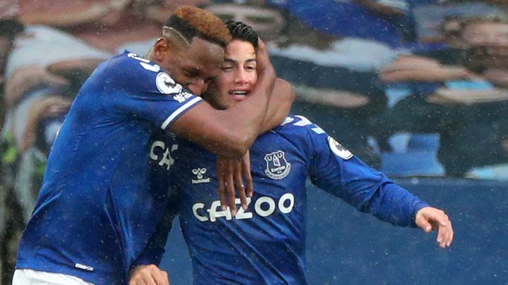 James Rodríguez y Yerry Mina, jugadores colombianos de Everton