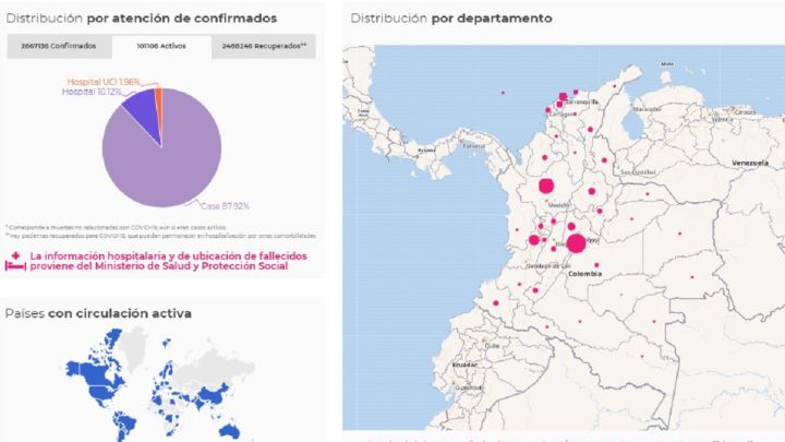 Mapa del coronavirus por departamentos en Colombia. Casos y muertes de este martes 20 de abril de 2021. Hay 101.106 pacientes activos en todo el país.