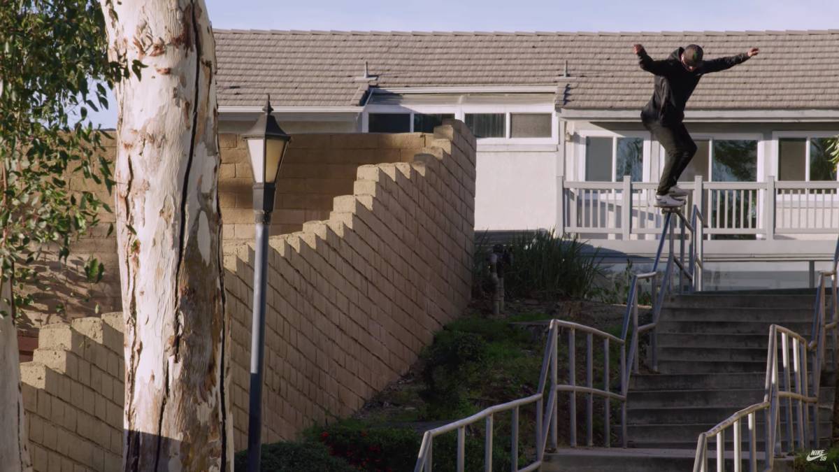 nyjah huston til death nike sb parte skate video 50-50 truco handrail