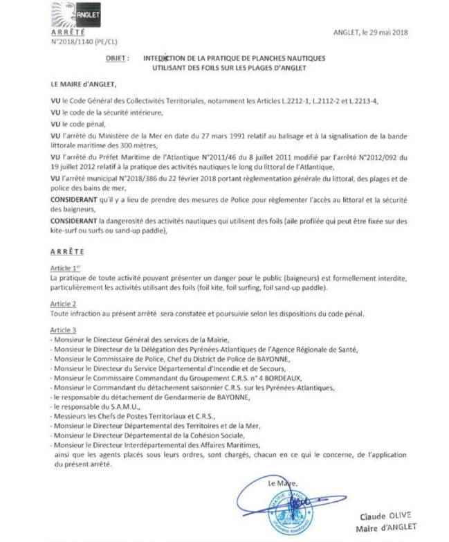 Anglet prohibe el foil