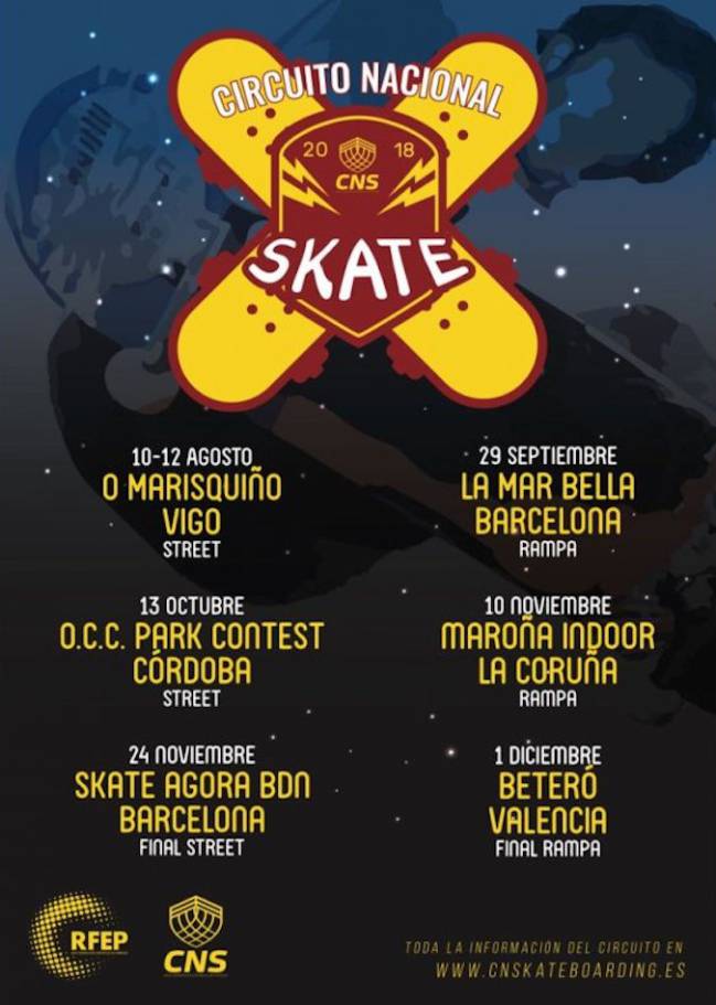 calendario fechas localizaciones circuito nacional skate 2018 cns comite skateboarding rfep