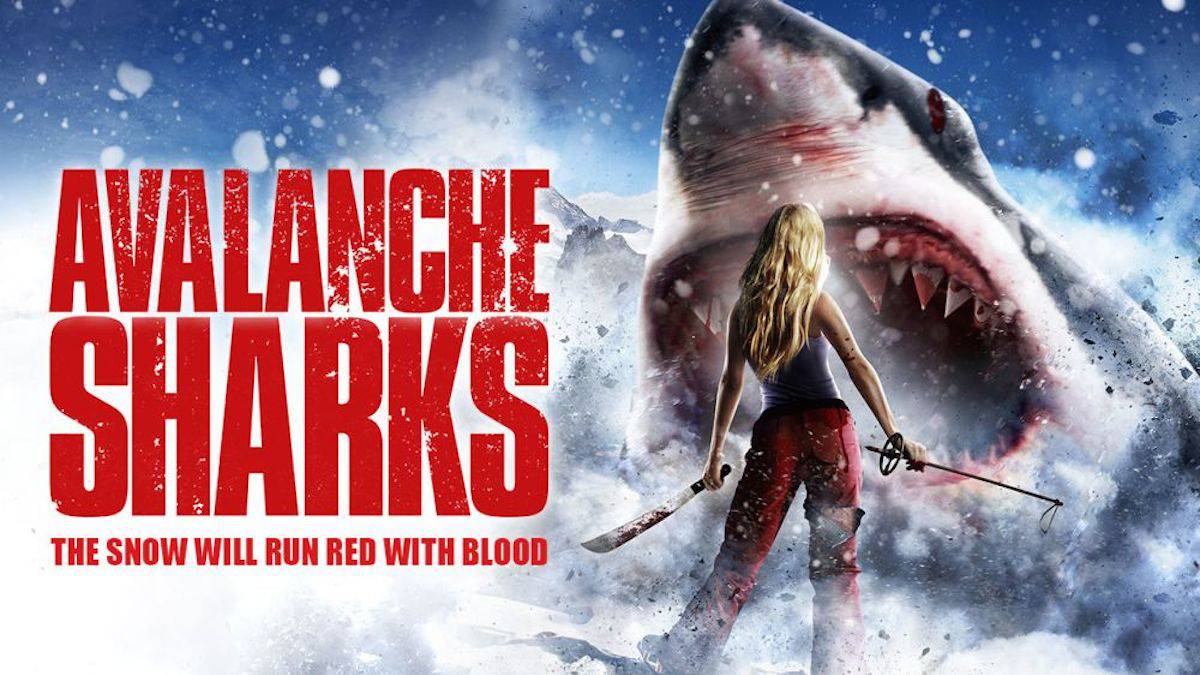 avalanche sharks pelicula serie b esquí snowboard