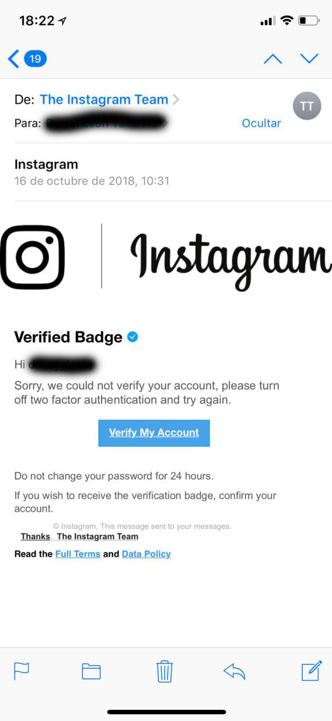 mensaje hacker hackeo cuentas instagram mail