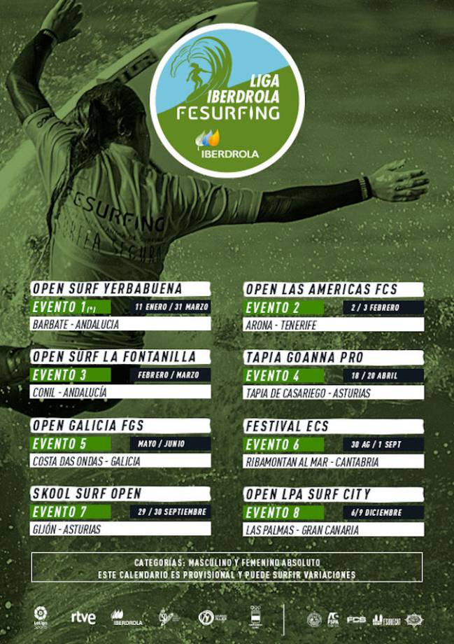 cartel pruebas fechas paradas circuito nacional absoluto federacion española surf liga iberdrola fesurfing