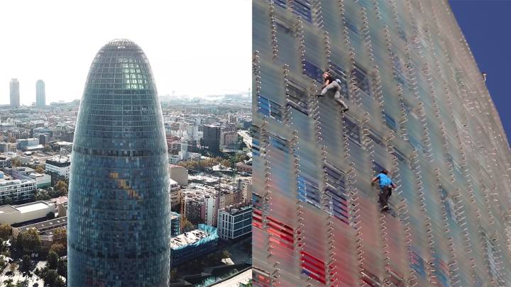 Dos finalistas de Ninja Warrior escalan ilegalmente y sin ayudas la Torre Glòries de Barcelona
