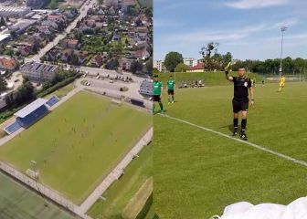 Aterriza en paracaídas en un campo de fútbol y el árbitro le saca tarjeta amarilla