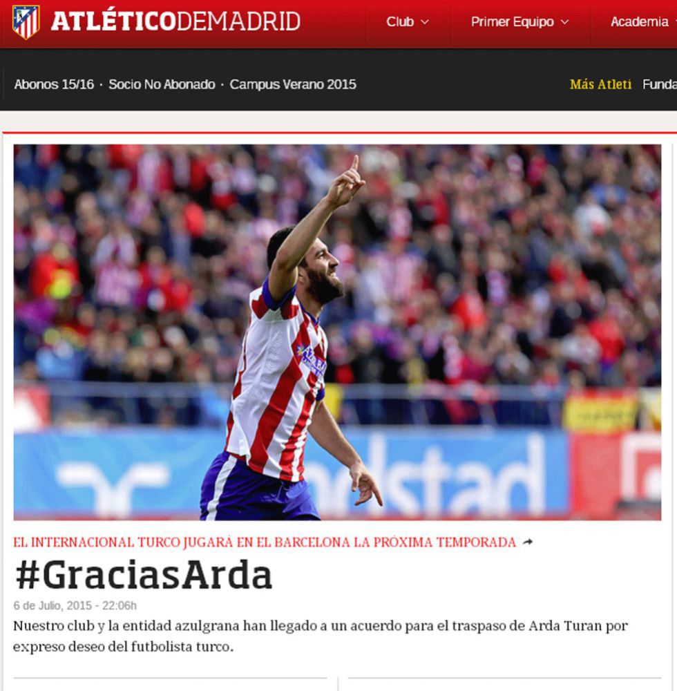 Atleti sold Arda at the express behest of the player