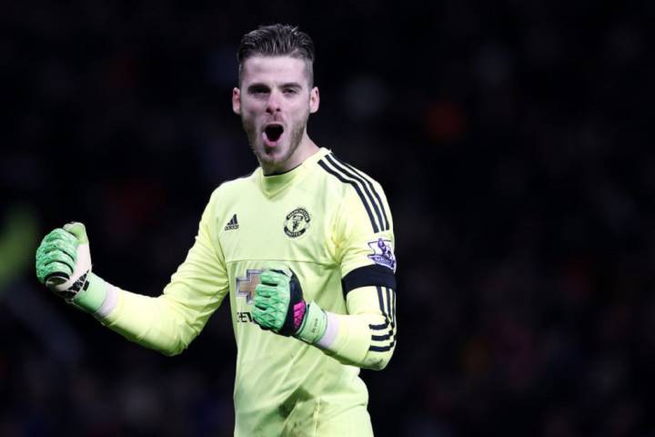 David De Gea con el Manchester United celebrando victoria