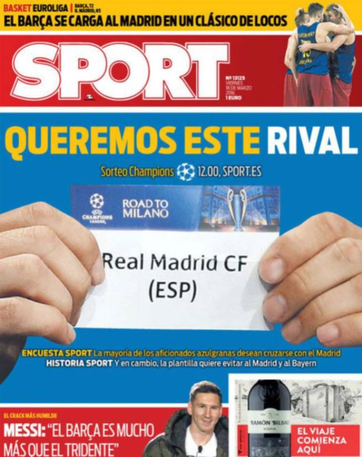 Sport want Madrid, Barça squad want Wolfsburg or Benfica