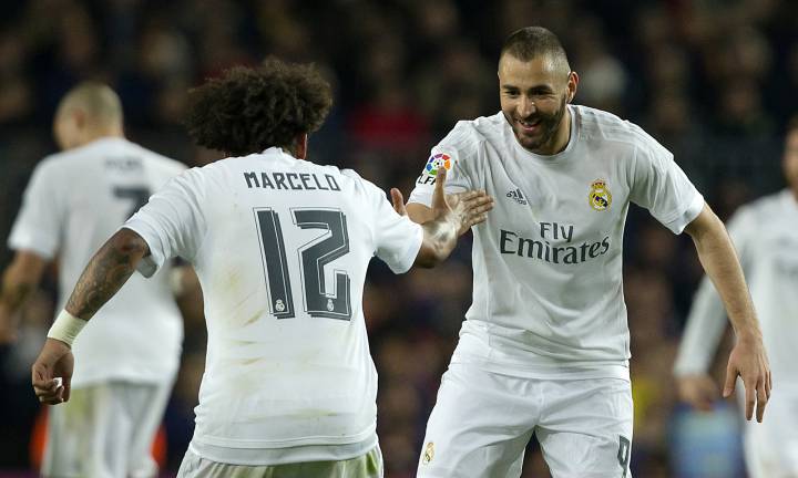 Karim Benzema and Marcelo during El Clasico