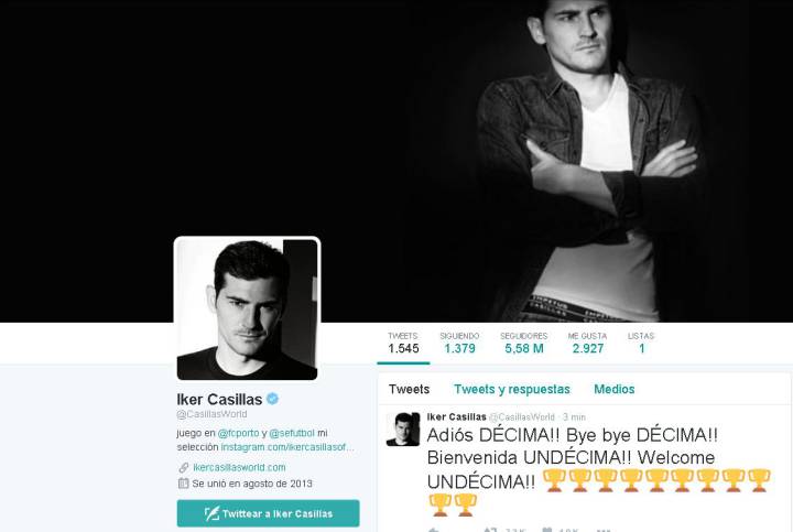 Iker Casillas takes to Twitter to congratulate Real Madrid