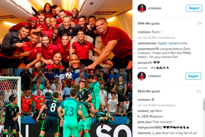 Cristiano Ronaldo with rest of Portugal team on plane after Wales win.