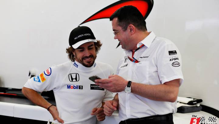 Fernando Alonso with Eric Boullier, racing director of McLaren.