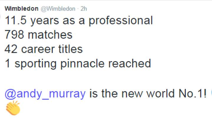 Reaction to Andy Murray's new world ranking on Twitter