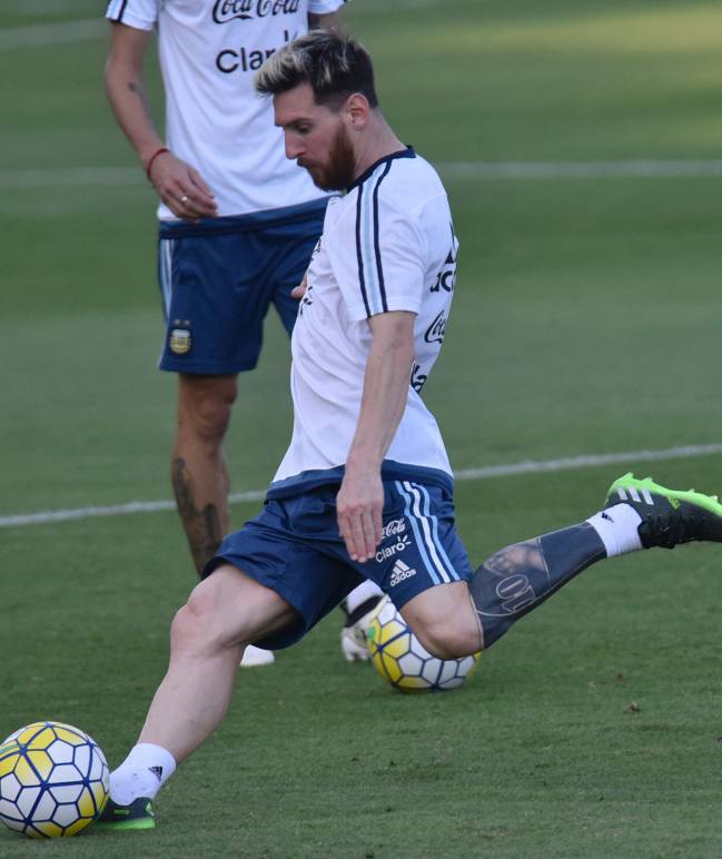 Argentina's Lionel Messi training in Vespasiano, Minas Gerais, Brazil.