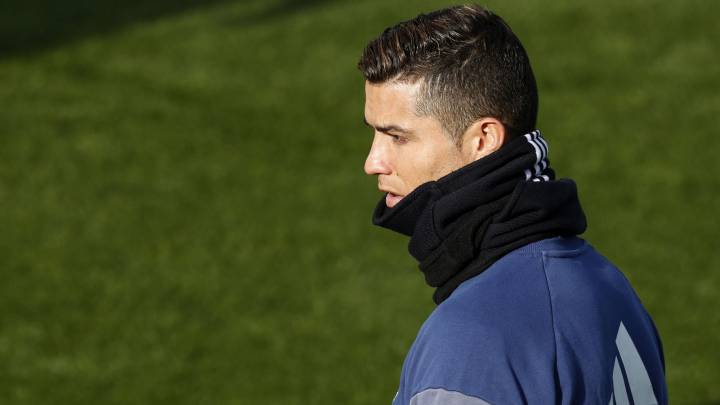 Real Madrid's Cristiano Ronaldo training at Valdebebas on the eve of the Copa del Rey match against Sevilla.