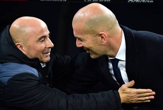 Jorge Sampaoli and Real Madrid's coach Zinedine Zidane